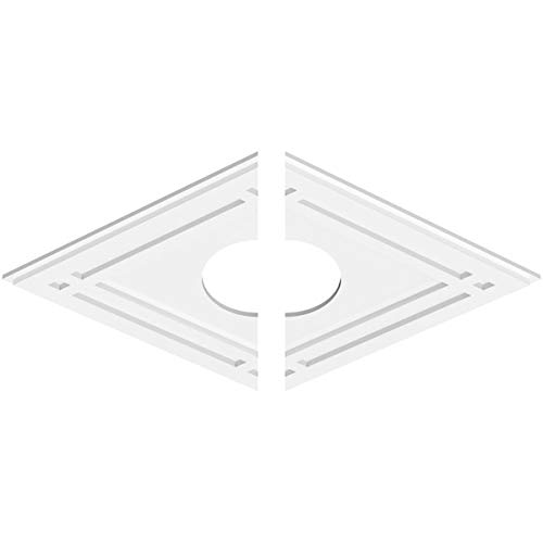 Image of Ekena Millwork CMP32X21DD2-07000 Diamond Architectural Grade PVC Contemporary, Two Piece Urethane Ceiling Medallions 32 inchW x 21 3 /8 inchH x 7 inchID x 11 1 /4 inchC x 1 inchP
