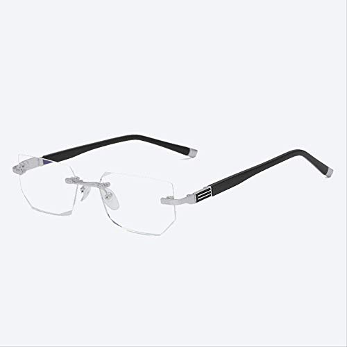 Alter Anti-Müdigkeit Anti-Blue Lesebrille Diamond Trim Borderless Presbyopic Brille Silver Frame 400 °