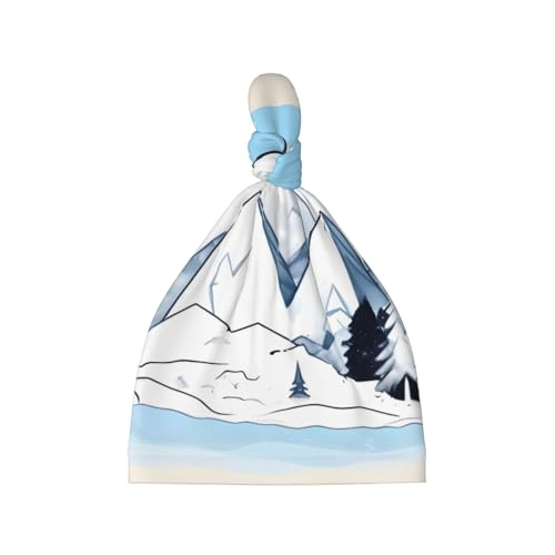 Newborn Baby Hat, Snow-Capped Mountains Print Soft Top Knot Beanie Cap, Cute Baby Headwear for 0-6 Months