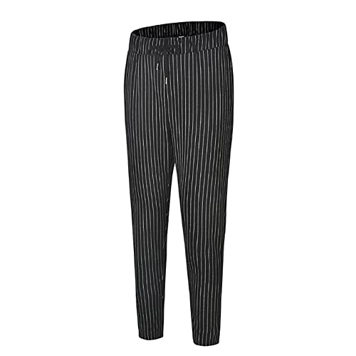 Mens Fashion Casual Striped Pants Dress Chino Long Pants Fit Drawstring Cotton Slack Trousers2