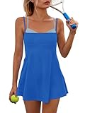 Sexyasasii Tennis Dresses for Women Backless Spaghetti Strap Active Dress Sleeveless Square Neck Exercise Workout Dress with Built in Shorts and Bra Royal Blue