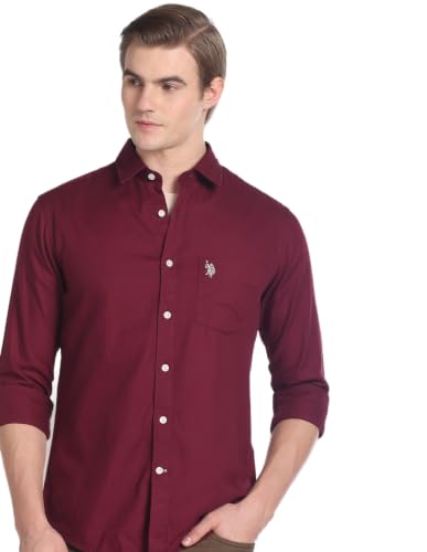 Image of U.S. Polo ASSN. Solid Tailored Fit Shirts for Men - 100% Cotton, Full Sleeve Mens Casual Shirts