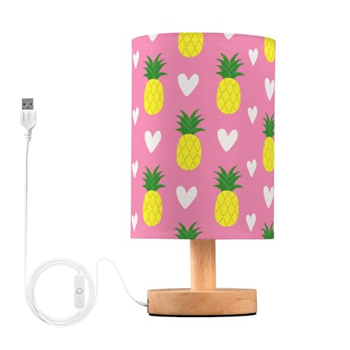 Sevdomey Lámpara de mesita de noche con piñas amarillas con puerto USB, no necesita bombilla, luz LED cálida para dormitorio, sala de estar, oficina, lámpara de mesita de noche para leer, estudiar
