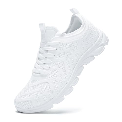 INYO Womens Trainers Running Shoes Fitness Sneakers Lightweight Breathable Jogging Walking Gym Sports Casual Trainers Tennis Shoes White Size 7.5 UK