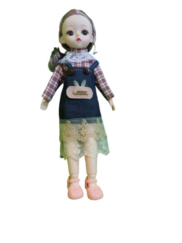 Image of Tickles Set Movable Joint Makeup Cute Girl Brown Eyes Fashionable Doll Denim Blue Dress for Kids Girls (Size: 30 cm Color: Denim Blue)