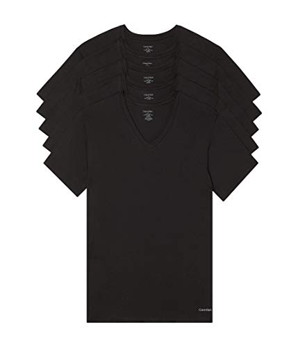 Calvin Klein Men's Cotton Classics 5-pack Undershirts, 5 Classic Black Vneck, Large
