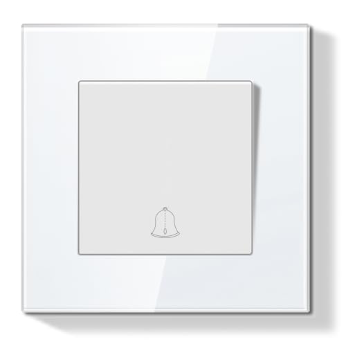 BSEEDLIFE Interruptor de Timbre Empotrado,Pulsador con Marco de cristal,Moderno Pulsador Para Casa y Apartamento,Fácil Instalación (Terminales de Resorte),86 * 86mm Blanco