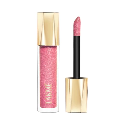 Image of Lakme Glitterati Lip Glaze, for Plump and Shiny Lips, with Vegan Collagen and Crystal Technology, Non-Sticky Formula, Glitter Infused, Delicious Coconut-Vanilla Scent, 203 Hot Pink Cosmo 5ml