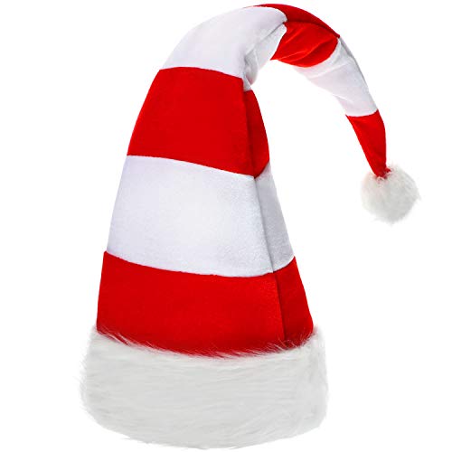 Syhood Christmas Hat Red and White Striped Santa Hat with Pompom