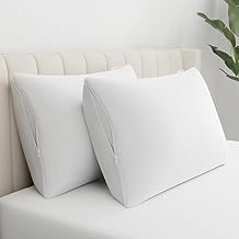 AllerEase Cotton Fresh Pillow Protector Partcle Barrier 100% Organically Grown Breathable Cotton Machine Washable Zippered Pillow Cover Standard/Queen Size, 2 Pack, White