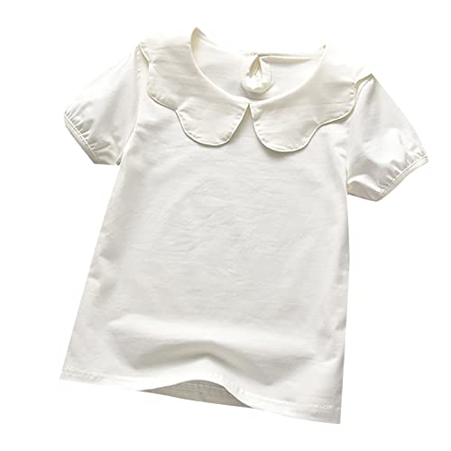 Babies, Toddlers, and Girls' Solid Short-Sleeve Tee Shirts Clothes Lapel Cotton Tee Shirts Tops Casual Summer Spring Tee White