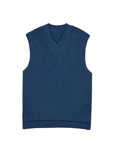 Chaleco de punto suelto sin mangas cuello en V hombre liso