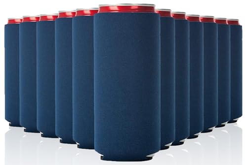 Image of Slim Can Cooler Sleeve 12 Pack - Blank Neoprene Insulated Can Coolers for 12 oz Skinny Beer & Soda Cans - Sublimation Ready Drink Sleeves for Heat Press, Custom Printing & Party Favors (Navy Blue)