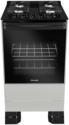 Fogão Mueller 4 bocas Titânio com mesa de vidro visto de frente