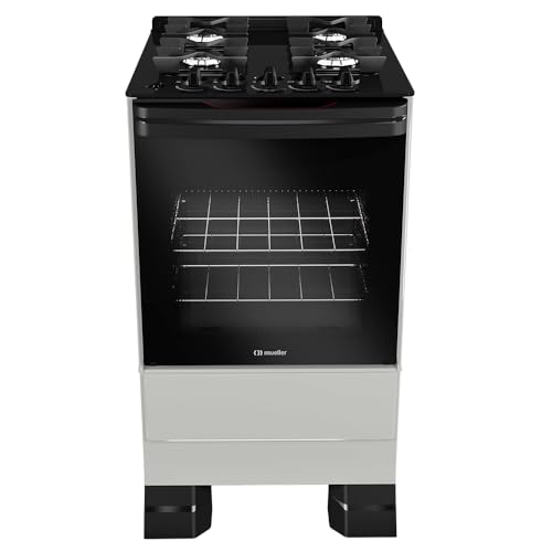 Fogão Mueller 4 bocas Titânio com Mesa de Vidro e grades de ferro fundido 48L (MFV4BF)