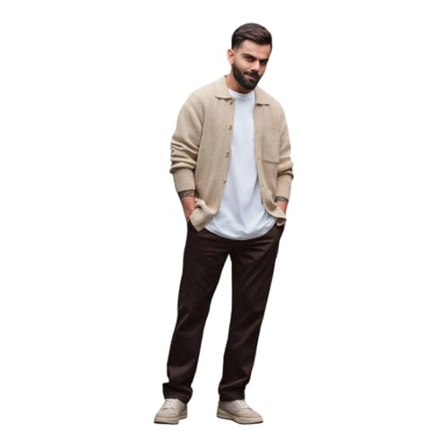 Image of WROGN Men's Cotton Blend Trousers | Solid | Regular Fit