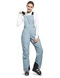 BALEAF Damen Skihose Wasserdicht Wanderhose Softshellhose Winter Warm Gefüttert Outdoorhose Latzhose Trägerhose Snowboardhose Skifahren Grau XL