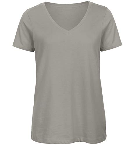 Image of B&C Women's Organic Inspire V-Neck Tee, Light Grey, M. TW045