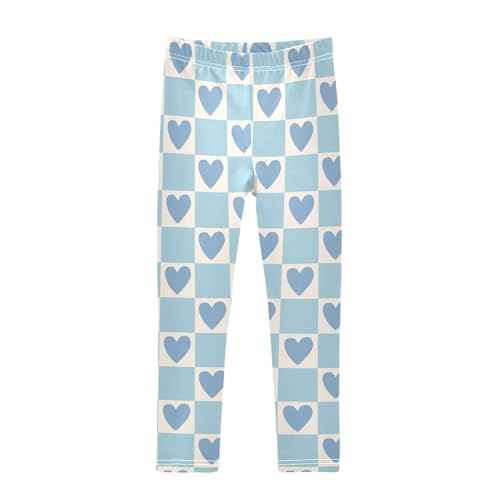 Cartoon Blue Hearts Girls Leggings Soft Comfortable Athletic Leggings Dancing Pants for 4-10 Years