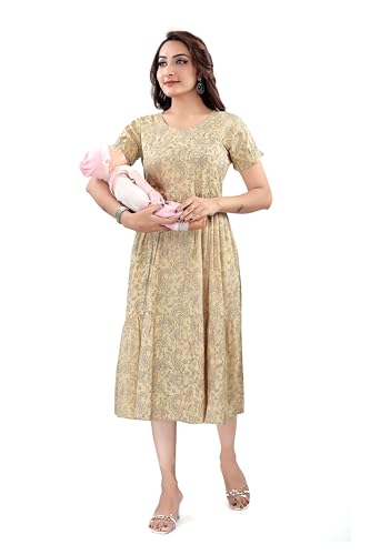 Image of B2F Women's Flared Anarkali Maternity Dress, Feeding Kurti with Concealed Zip for Pre & Post Pregnancy