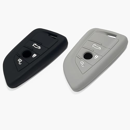 2-Pack Silicone Car Key Covers compatible with BMW 1 2 3 4 5 6 7 Series 2008-2020, X1 X2 X3 X4 X5 X6 2010-2022, 3B Remote Key – Anti-slip key fob holder case protector by Click&Fit Black&Grey