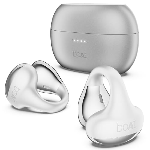 boAt Airdopes Loop in Ear Earbuds Bluetooth W/Clip-On Fit, Air Conduction Tech, 50HRS Battery, 4Mics Enx, Dual EQ Modes, 12Mm Drivers, 40Ms Latency, ASAP Charge, OWS Ear Buds Earphones(Pearl White)
