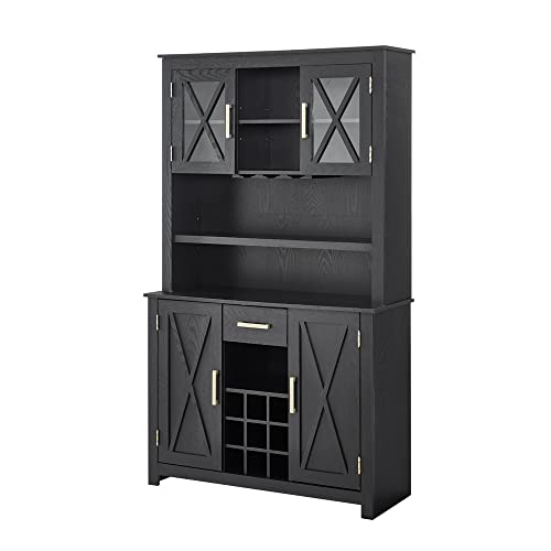 Home Source Jill Zarin Black Tall Cabinet with Glass Doors - Thumbnail 4