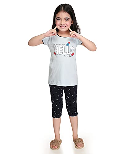 Image of COOLIO Girls Pajama Set Cotton Hello Printed Top & Pyjama Set for Girl