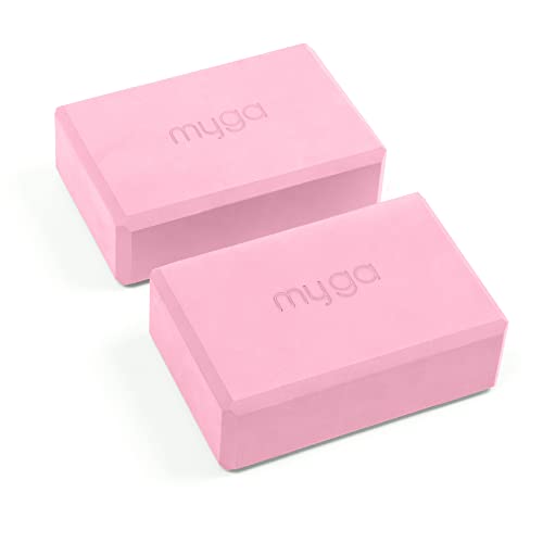Myga Yoga Blocks - Pair of High Density Foam Bricks for Yoga, Pilates and Fitness to Support and Deepen Poses - Non Slip and Lightweight for Home and Gym - Dusty Pink