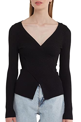 Jumper de punto doble negro que estiliza la figura en terciopelo S/M