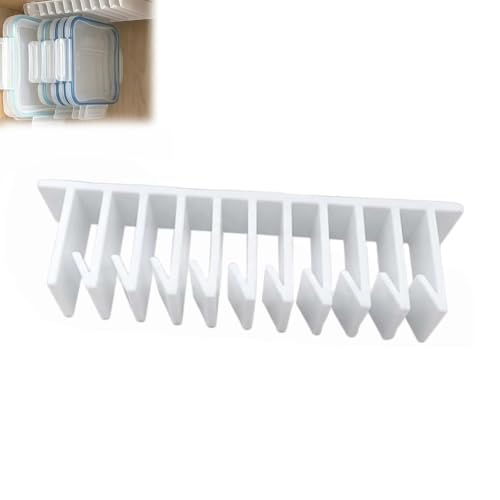 Slot Lid Organizer, 10-Slot Hanging Organizer in Cabinet, Under-Shelf Hanging, Under Cabinet Lid Organizer for Food Containers, Kitchen Cabinet, Space Saving, Plastic (White)