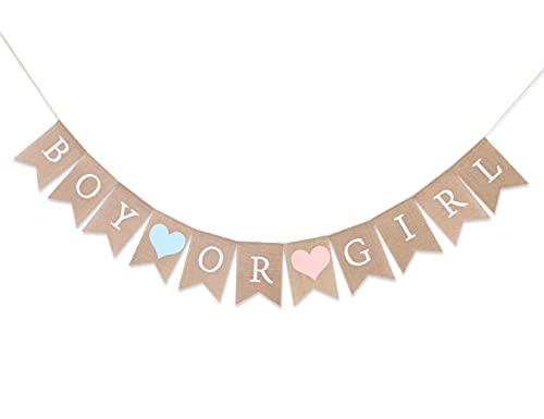 Boy or Girl Burlap Banner - Rustic Gender Reveal Banner, Baby Shower Decorations by WAWOO - Used condition - US$11.70