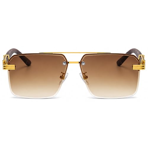 Image of Aviator Sunglasses for Men Women Half Frame Vintage Shades UV400