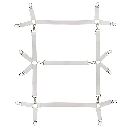 Eopocdor Bettlakenspanner Verstellbar, Matratzenhalter,Elastische Betttuch Spanner mit Metallclip für Bettlaken (Weiß)