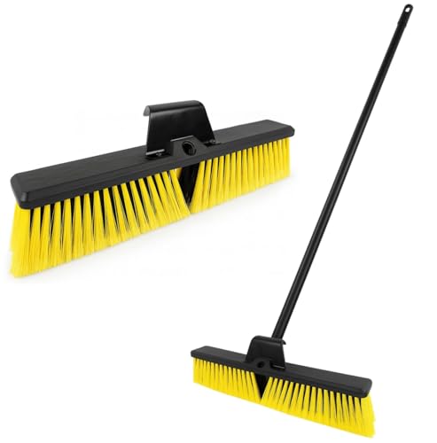 BH |18 Inch Yard Brush - 40cm Garden Broom - Long Handle|1.3m-Adjustable Metal Handle|Heavy Duty Outdoor Broom|Stiff Hard Bristles|Suitable for Factories, Warehouses,Schools, Patio,Garage, Driveways