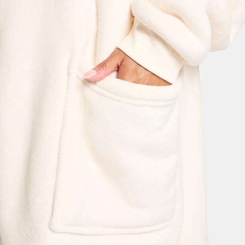 Ohs Zip Up Oversized Hoodie Women Wearable Blanket Ultra Soft Warm Sherpa Fleece Jacket Women Hooded Blankets Sweatshirt Zipper Hoodie Blanket Cardigan, One Size - Cream - 3