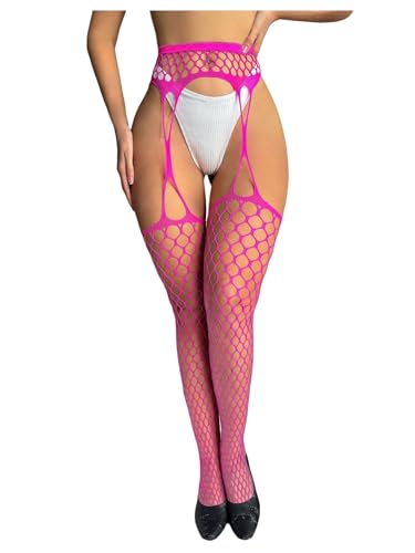 WDIRARA Women's Mesh Sheer Stockings Garter Fishnet High Suspender Pantyhose Sexy Tights