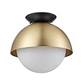 Globe Electric Oswald 1-Light Flush Mount, Matte Brass, Matte Black Accent Canopy, Frosted Glass Shade, Bulb Not Included