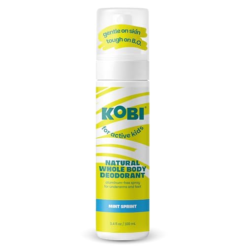 Kobi whole body deodorant pump spray for kids and teens, 3.4 fl oz — the only non-aerosol spray in this comparison