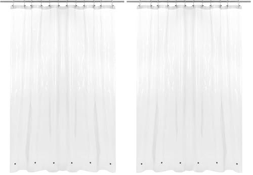 Image of Barossa Design Plastic Shower Curtain Liner 69 inch x 70 inch with 6 Magnets - Waterproof PEVA Shower Liner for Standard Size Bathroom, PVC Free, Metal Grommets - Clear, 69X70 (Pack of 2)
