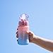 OLDLEY Kids Water Bottle for School, 12 oz (2 lids) BPA-Free Reusable Leak-proof Durable Tritan Plastic Bottles with Straw & Chug Lids, Anti-dust Spout Cover (Pink Blue)