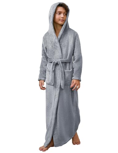 Image of Jxstar Girls Bathrobes Kids Long Hooded Robes Plush Full Length Coral Fleece Pajamas Sleepwear