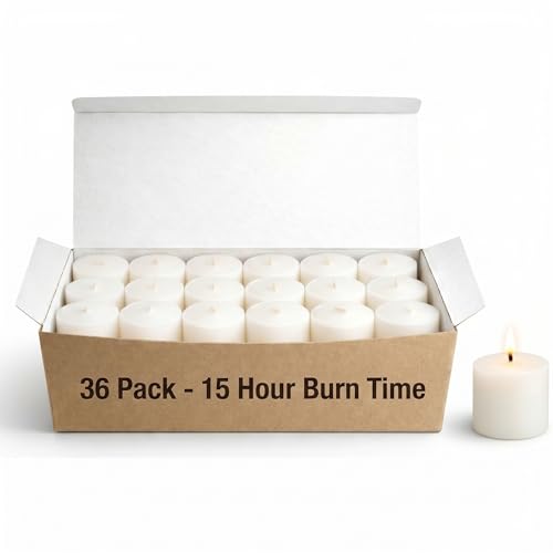 White Votive Candles - Box of 36 Candles, 15 Hour Burn Time,