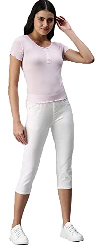 Image of ADBUCKS Womens Slim Fit Denim Lycra Stretchable Capri Mid Rise with Elasticated Waistband (Multi Color & Plus Size Also Available)