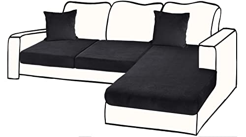 Bt.wa Sectional Couch Covers For 3-Piece Seat Cushion Velvet Sofa Cushion Cover L Shape Separated Couch Slipcover With 2 Pcs Pillowcases Furniture Protector (Sofa 2 Seater + 1 Chaise, Black) #TOP10