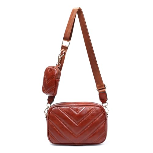 Image of Herald Quilted Small Crossbody Bag with Coin Pouch for Women | Lightweight, Vegan Leather, Trendy Style, Detachable Mini Pouch, 2 Size Cross Body Handbags with Wide Strap for Daily Travel