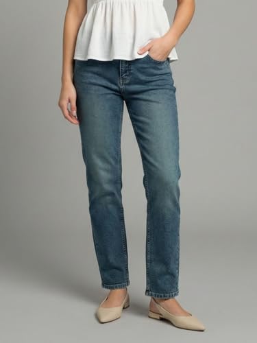 Image of Urbano Fashion Women's High Rise Straight Fit Washed Jeans Non-Stretchable
