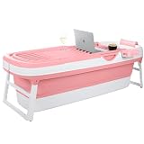 HelloBath® Opvouwbare Badkuip Voor Volwassenen - XXL, 157 x 60 x 48 cm - Badkuip Met Zeepmand En Massagerollers - Opvouwbaar Ijsbad En Bubbelbad Voor Zomer En Winter (Dusky Pink)