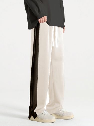 Image of GRECIILOOKS Men Casual Trouser | Men's Wide Leg Track Pants with Contrast Side Panel | Relaxed Drawstring Fit Streetwear Trousers | Loose Fit Joggers for Man