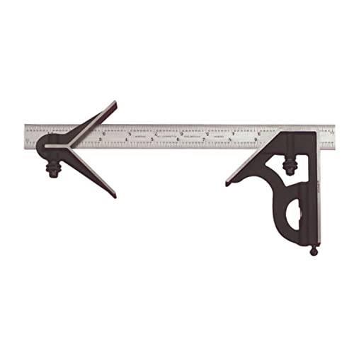 Starrett Steel Combination Square with Square Head and Center Head - 12" Blade Length, Hardened Steel, Reversible Lock Bolt, Scriber, Spirit Level - 4R Graduation -11HC-12-4R